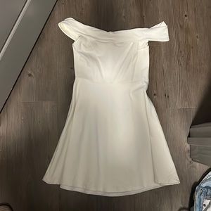 off the shoulder white LuLu’s dress